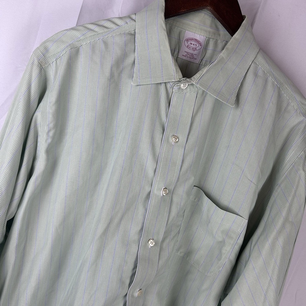 Brooks Brothers Traditional Fit‎ Men's 18-4/5 Long Sleeve Green Striped Cotton
